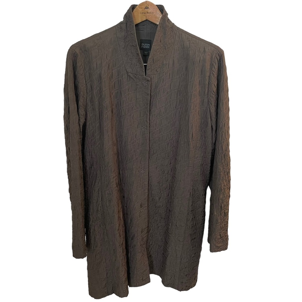 Eileen Fisher Quilt Silk Kimono Jacket Women’s Longline Snap Up Lined L